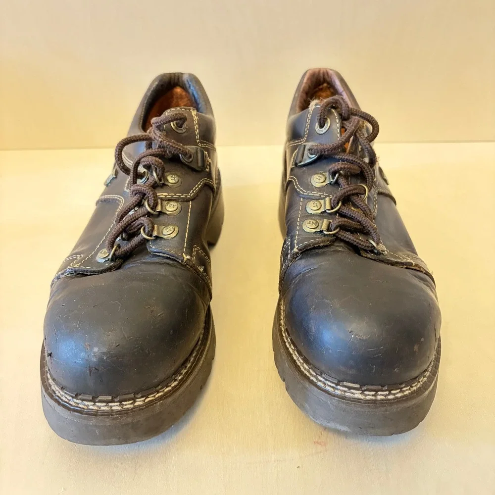 New Terrain Mens 11 Leather Steel Toe Work Boots Brown Lace Up Safety Shoes NT